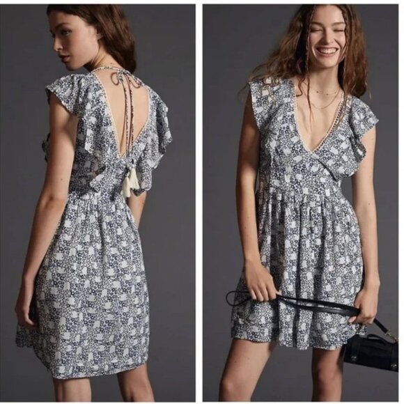 Anthropologie V-Neck Plunge Tunic Mini Dress - Picture 1 of 13